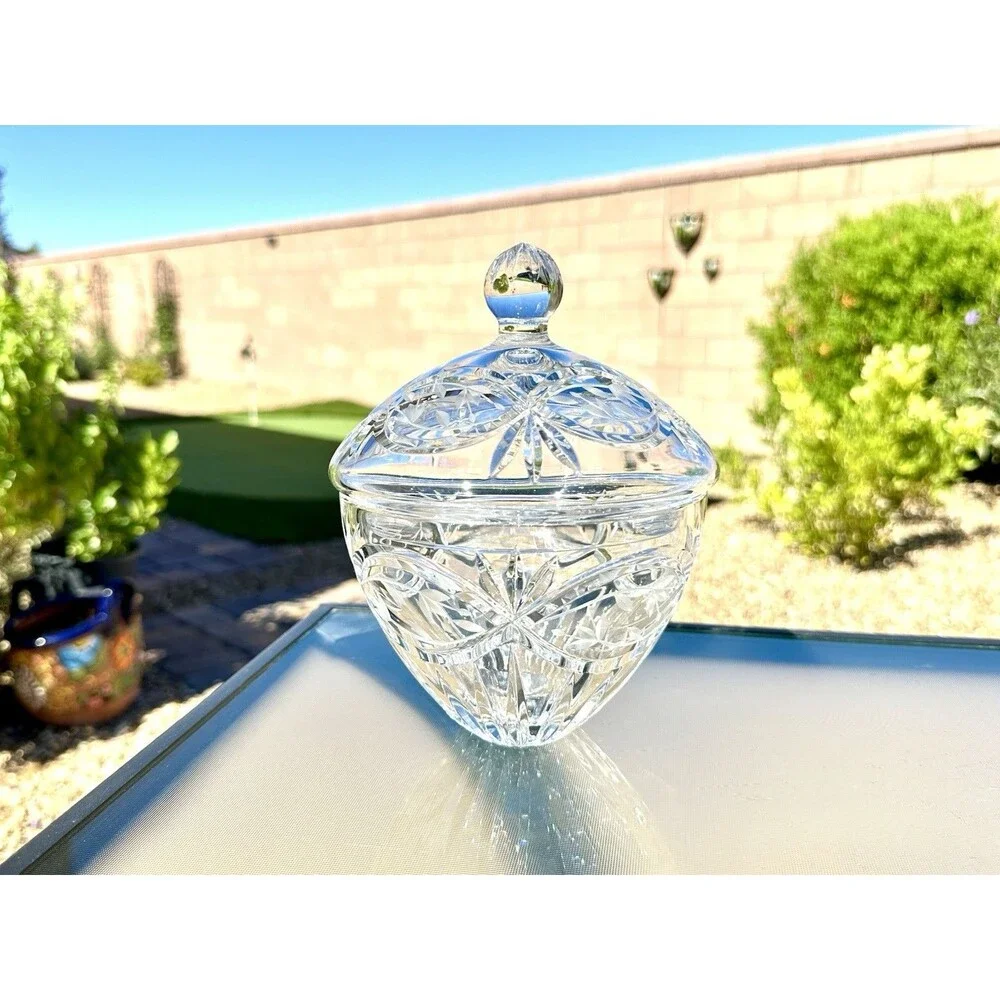 Gorham Hand Cut Crystal Lidded Candy Bowl Victorias Garden 7 ½”H Vintage Poland